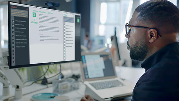Man werkt achter een computerscherm op kantoor