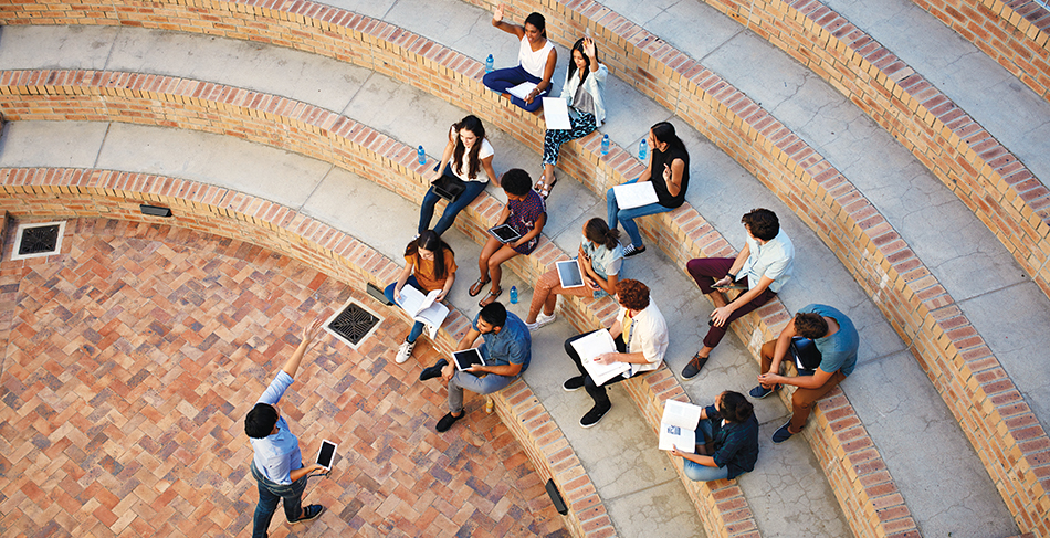 students attending a lecture outside